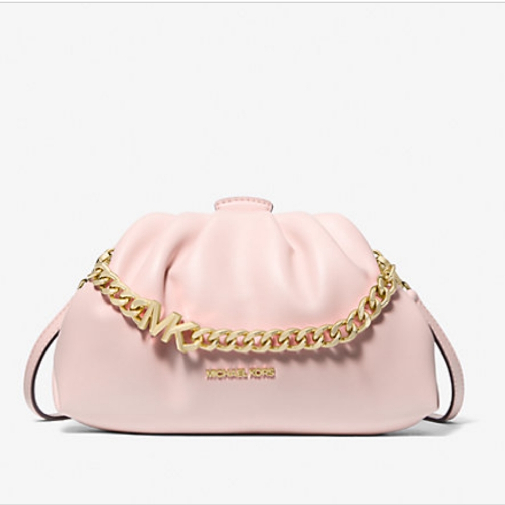 Michael Kors Small Nola Chain Clutch Shoulder Crossbody Bag Smokey Rose Pink - Picture 14 of 16